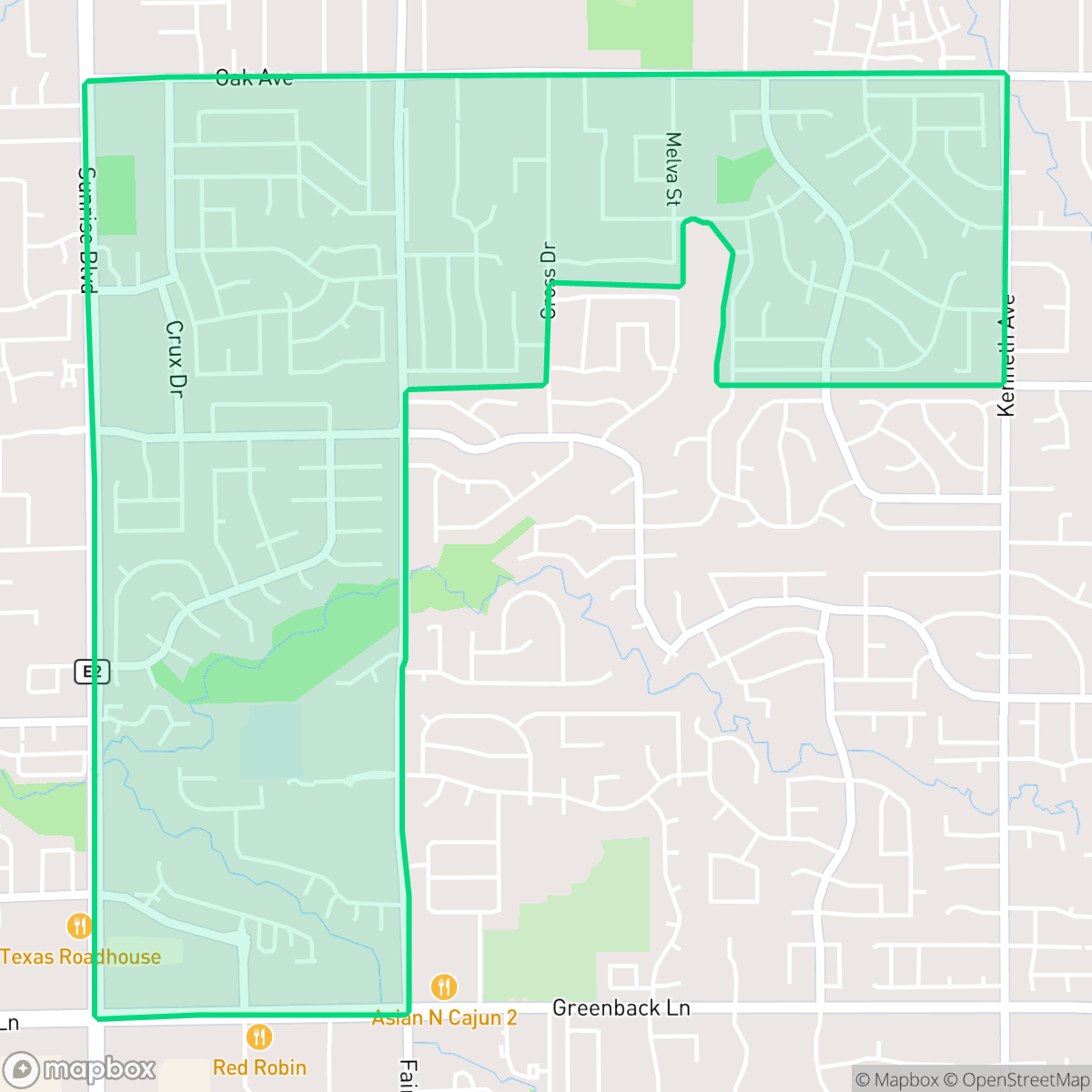 Map showing the location of Sunrise Oaks, Orangevale, CA