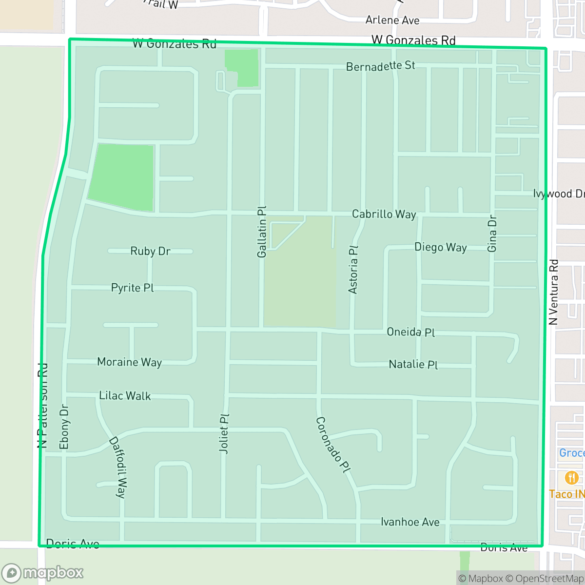 Map showing the location of Cabrillo, Oxnard, CA