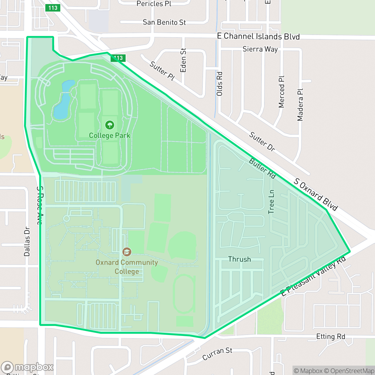 Map showing the location of College Park, Oxnard, CA