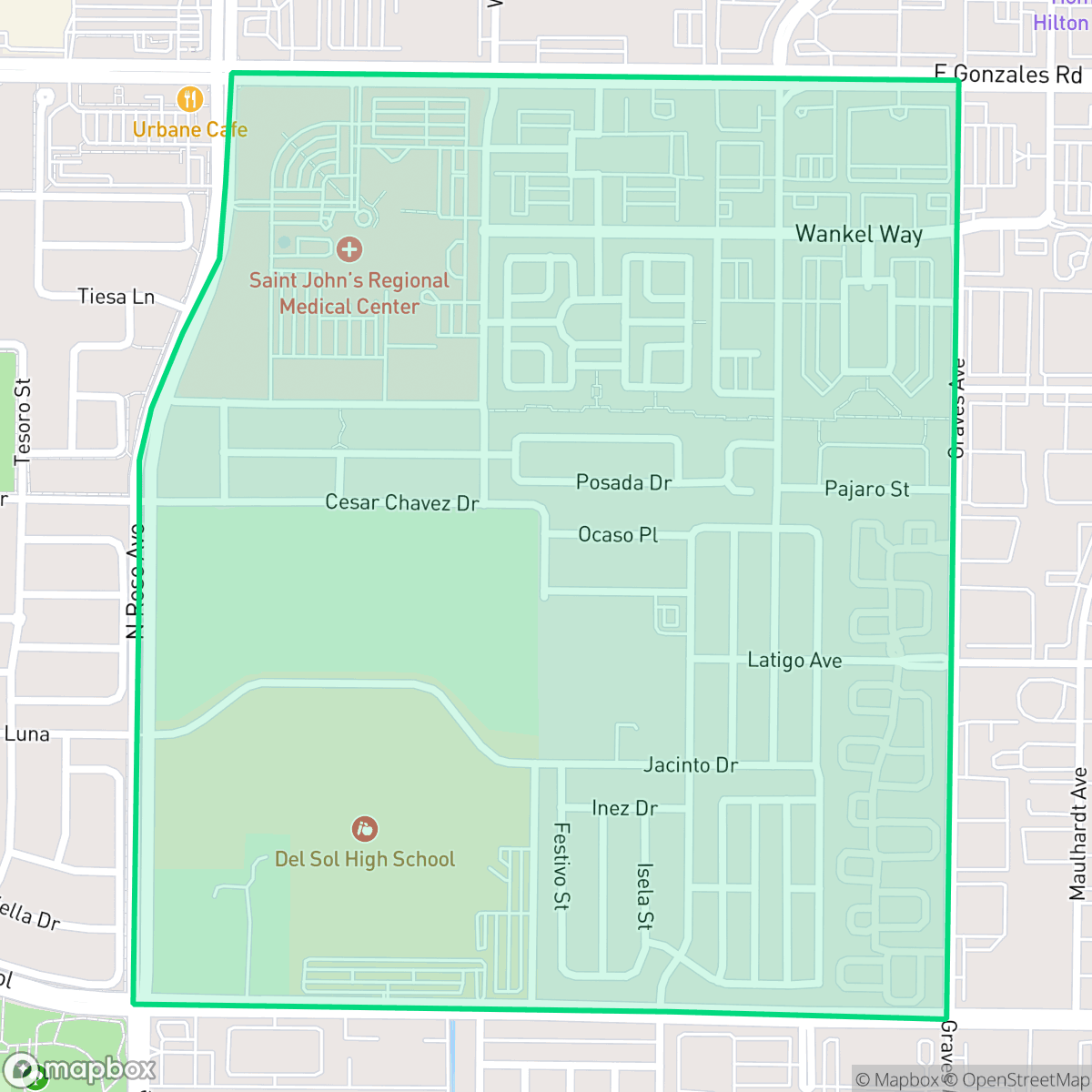 Map showing the location of East Village, Oxnard, CA
