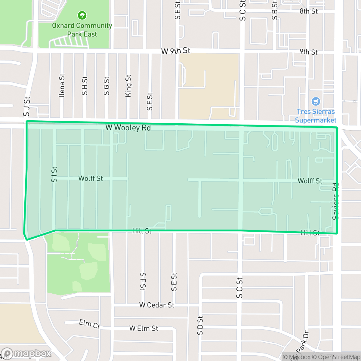 Map showing the location of Hill Street, Oxnard, CA