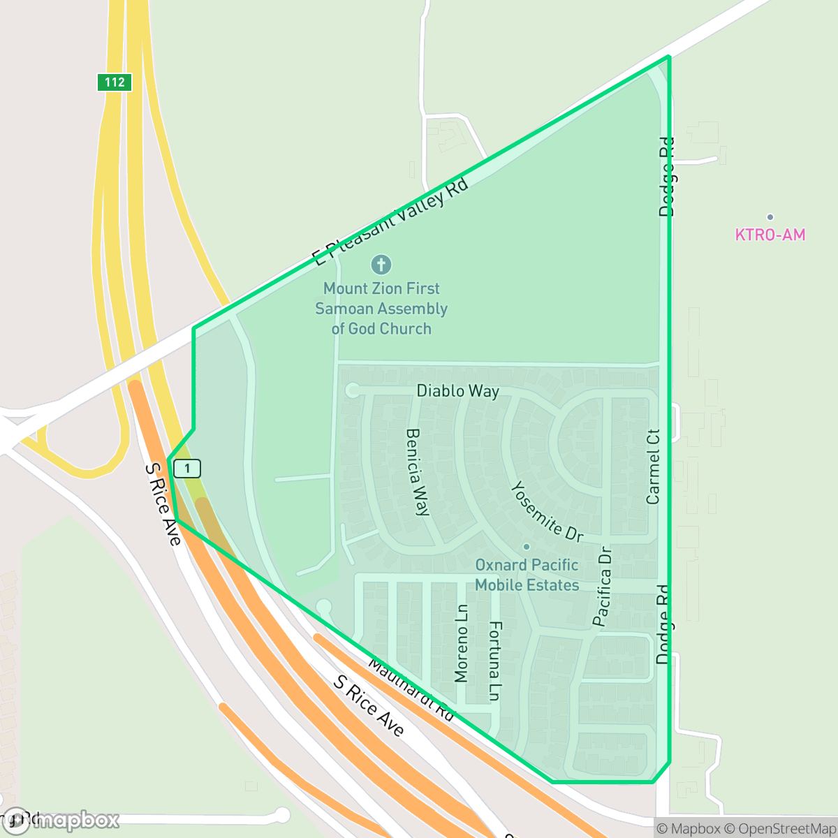 Map showing the location of Oxnard Pacific, Oxnard, CA