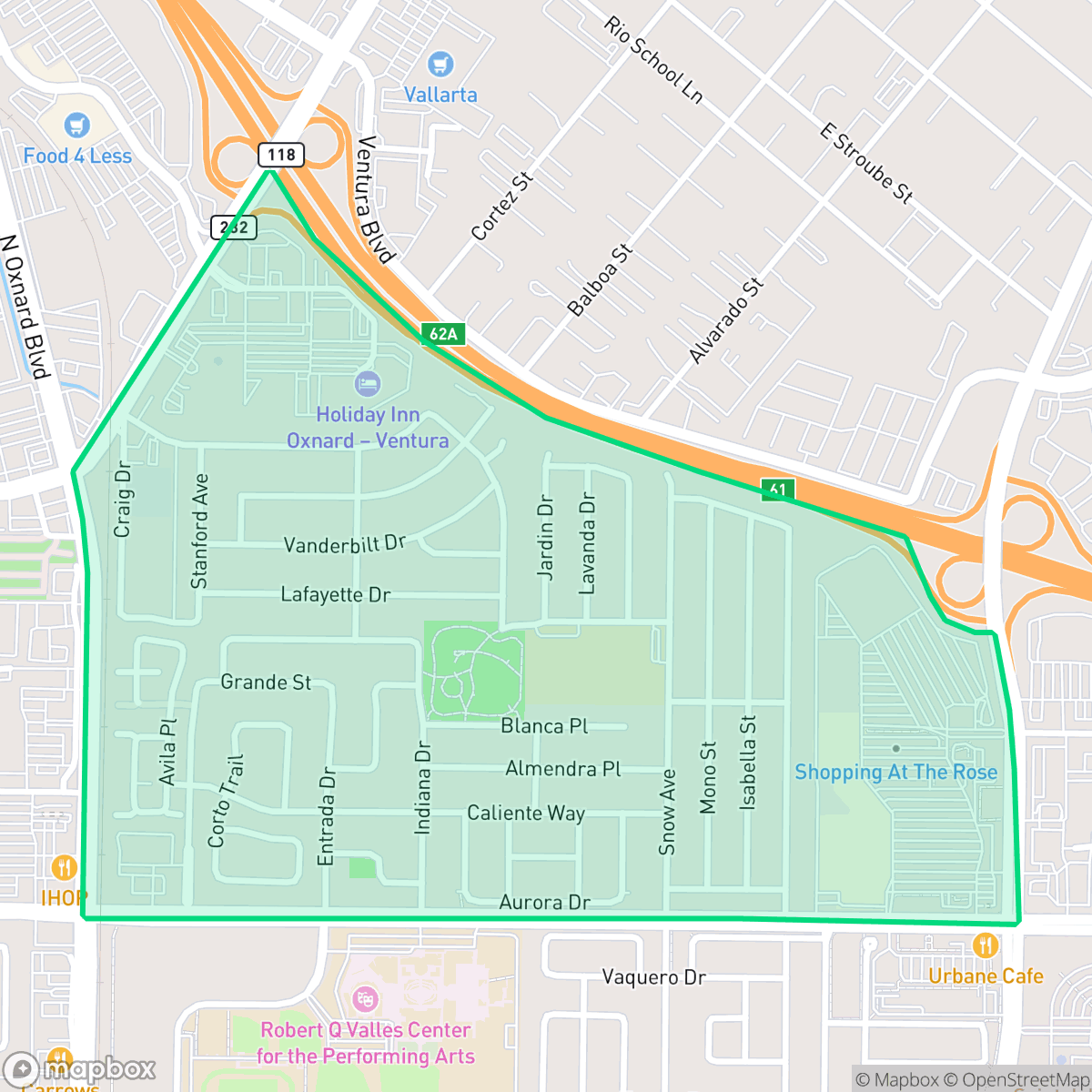 Map showing the location of Rio Lindo, Oxnard, CA