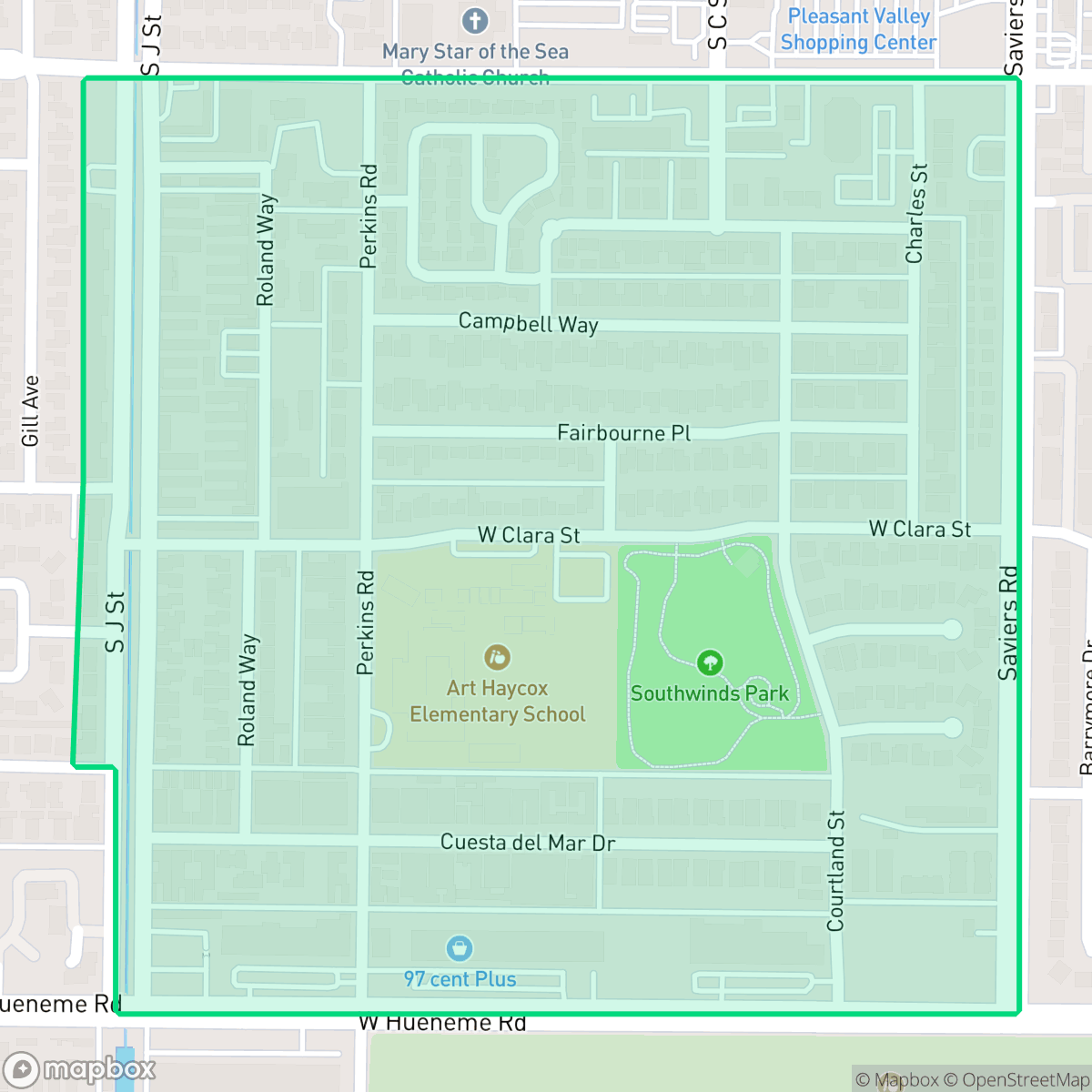 Map showing the location of South Winds, Oxnard, CA
