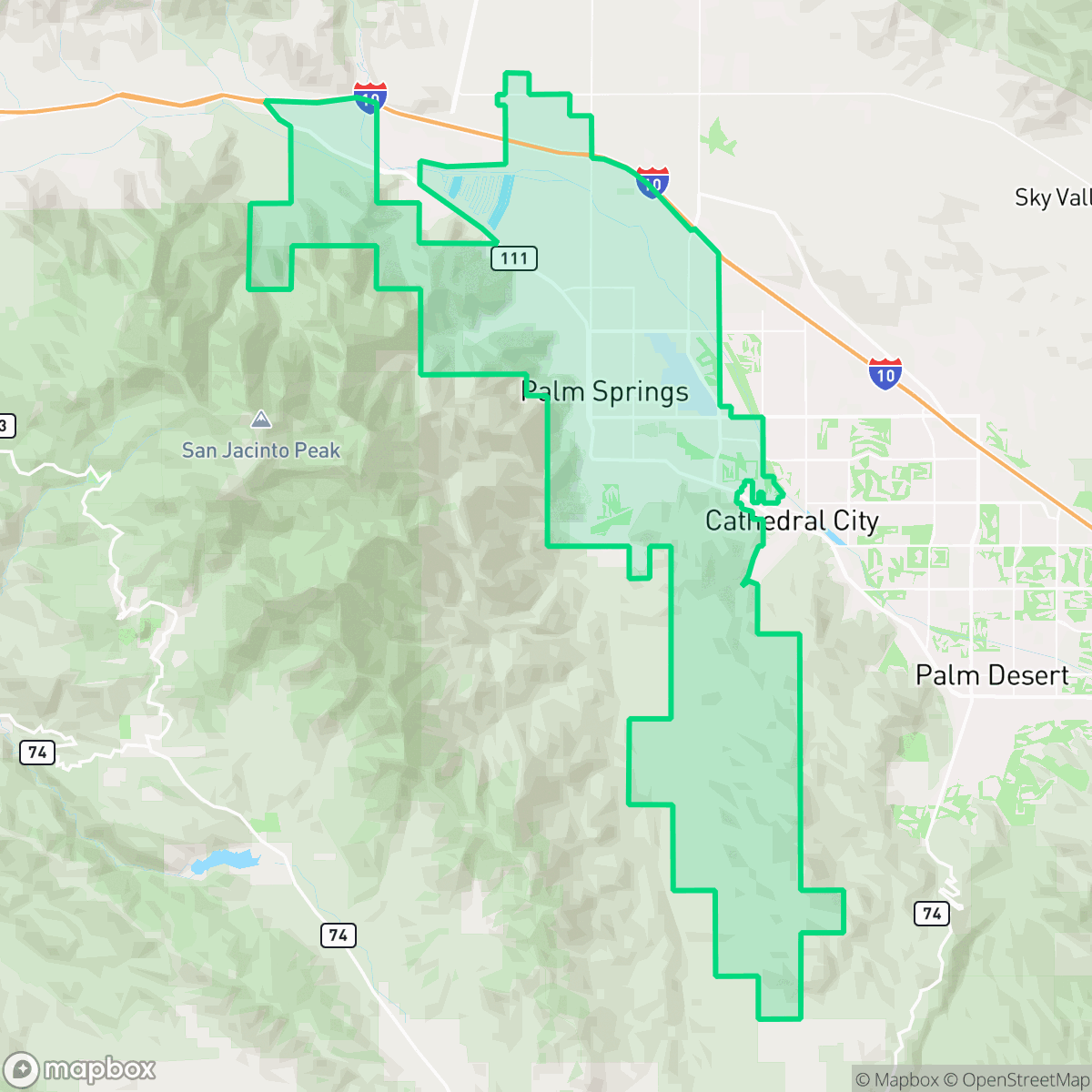 Map showing the location of Palm Springs, CA — coverage area