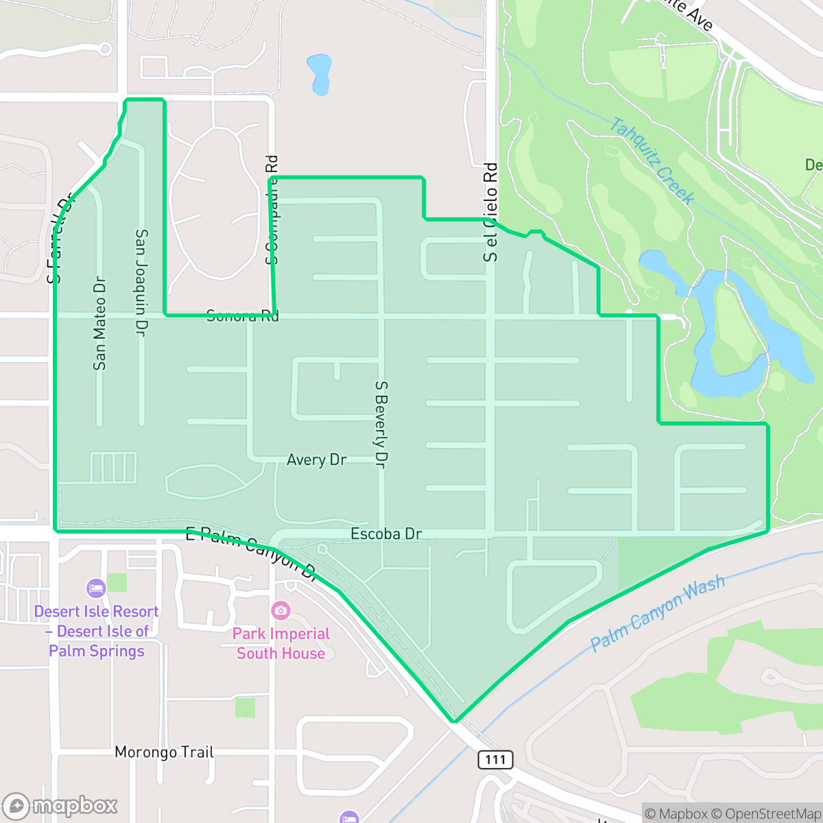 Map showing the location of Los Compadres, Palm Springs, CA