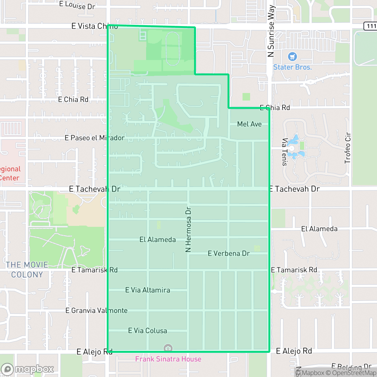 Map showing the location of Movie Colony East, Palm Springs, CA