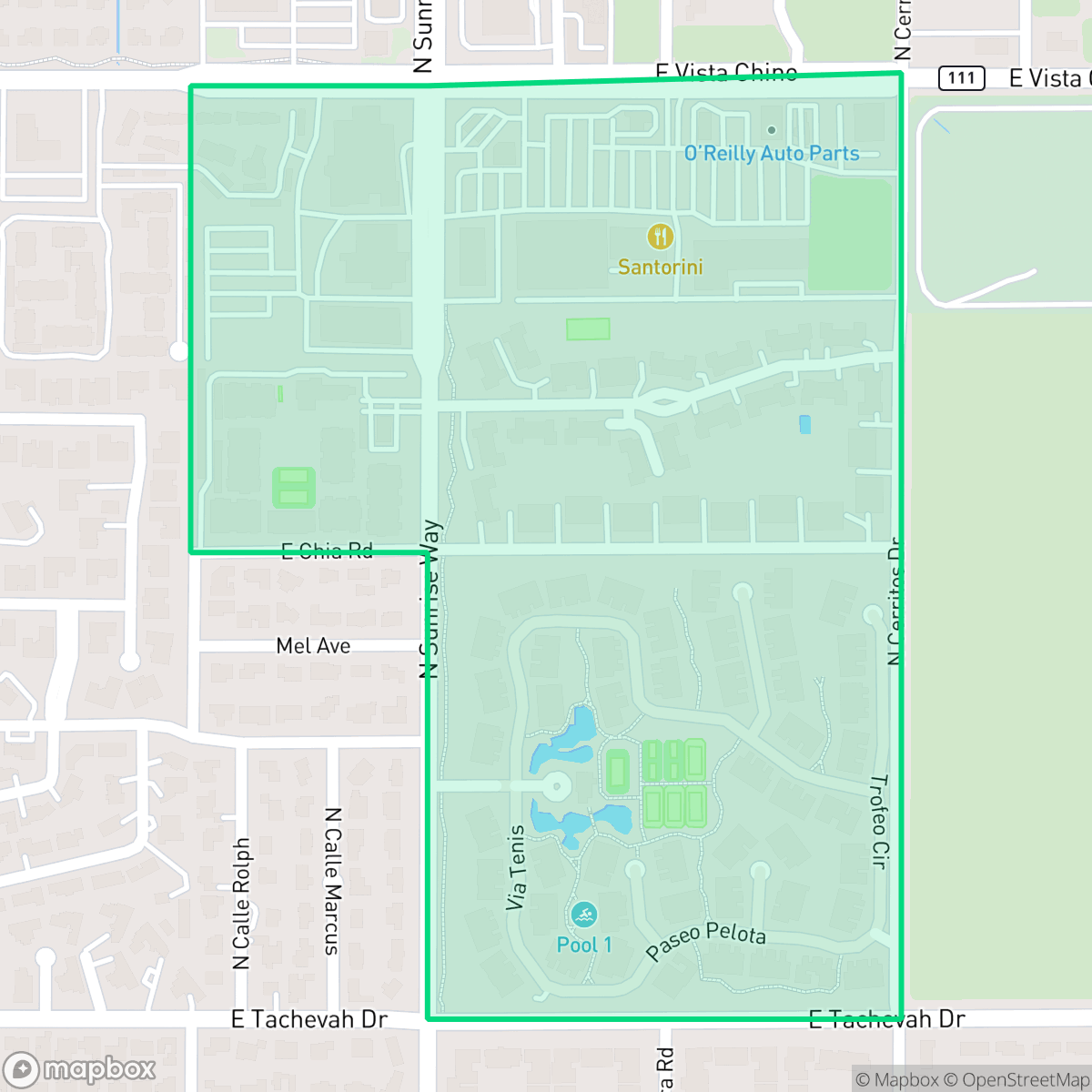 Map showing the location of Sunrise Vista Chino, Palm Springs, CA