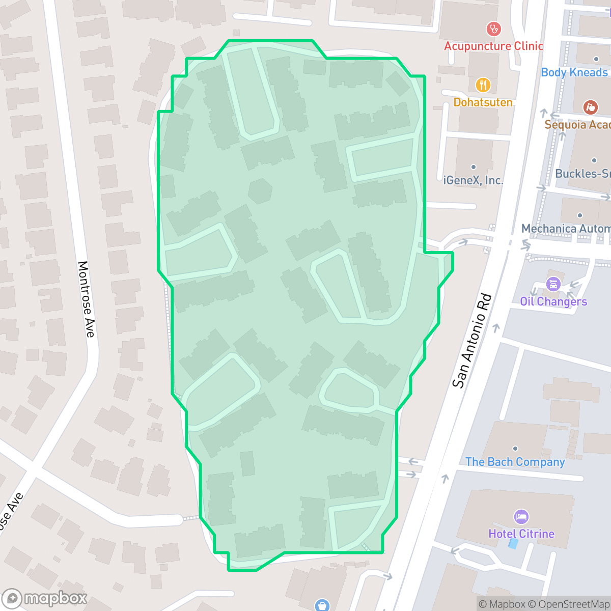 Map showing the location of The Greenhouse, Palo Alto, CA