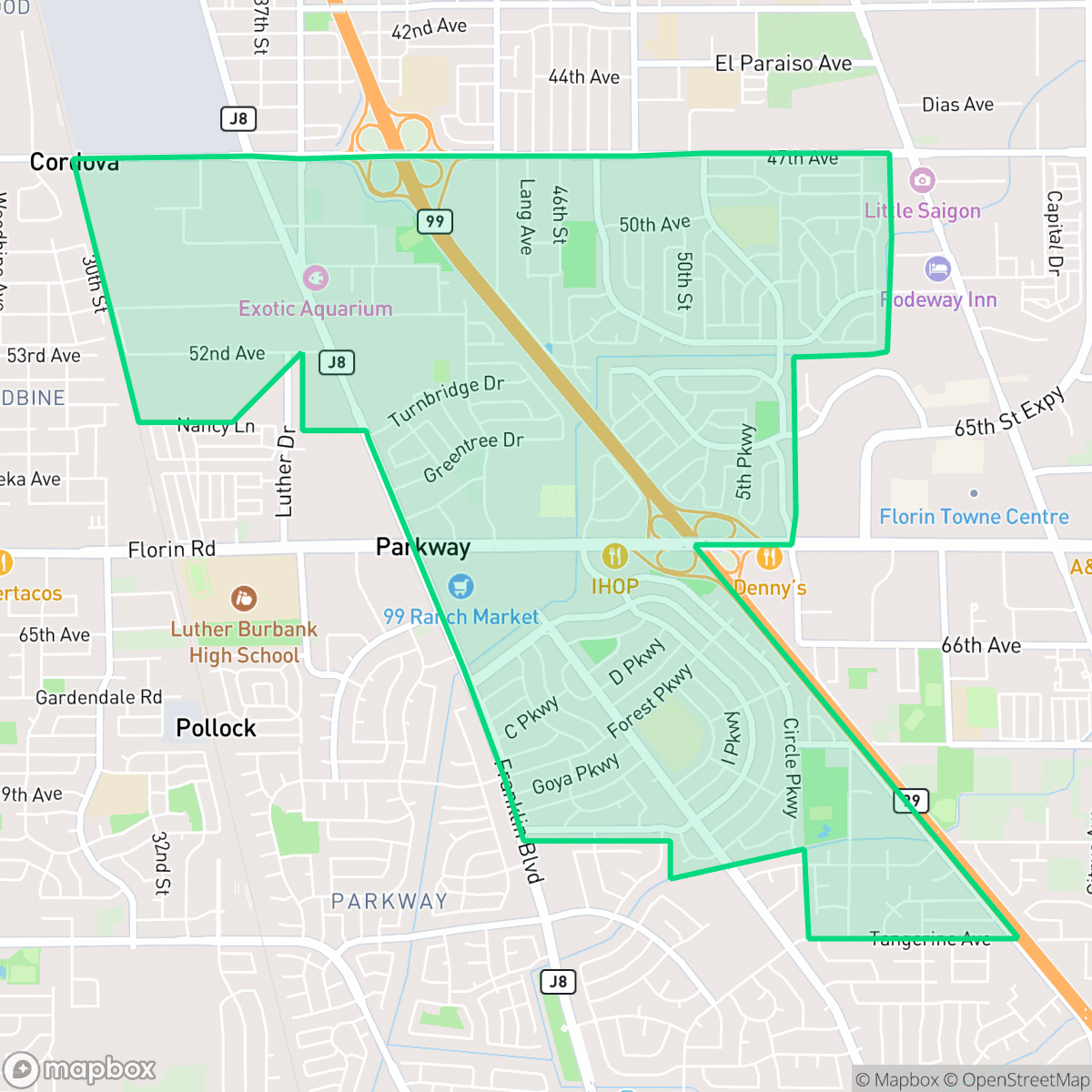 Map showing the location of Parkway, CA — coverage area