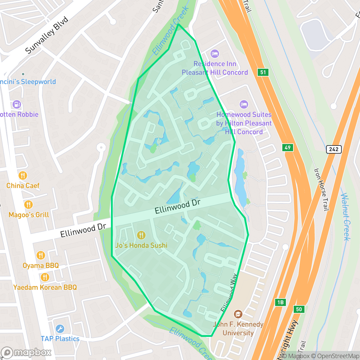 Map showing the location of Ellinwood, Pleasant Hill, CA