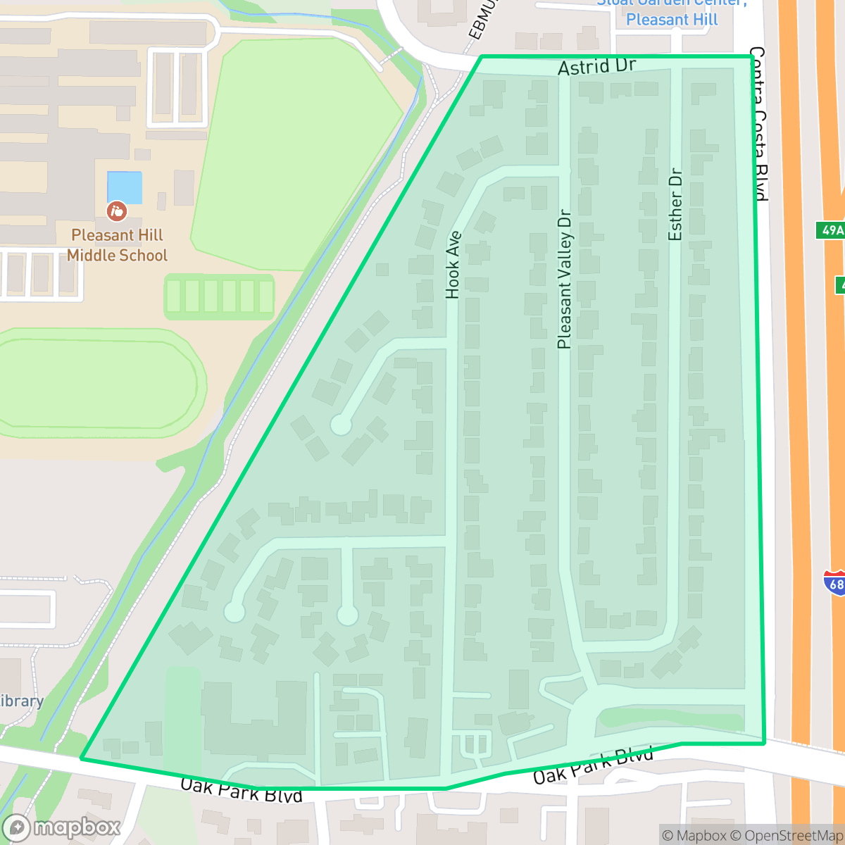 Map showing the location of Pleasant Valley, Pleasant Hill, CA
