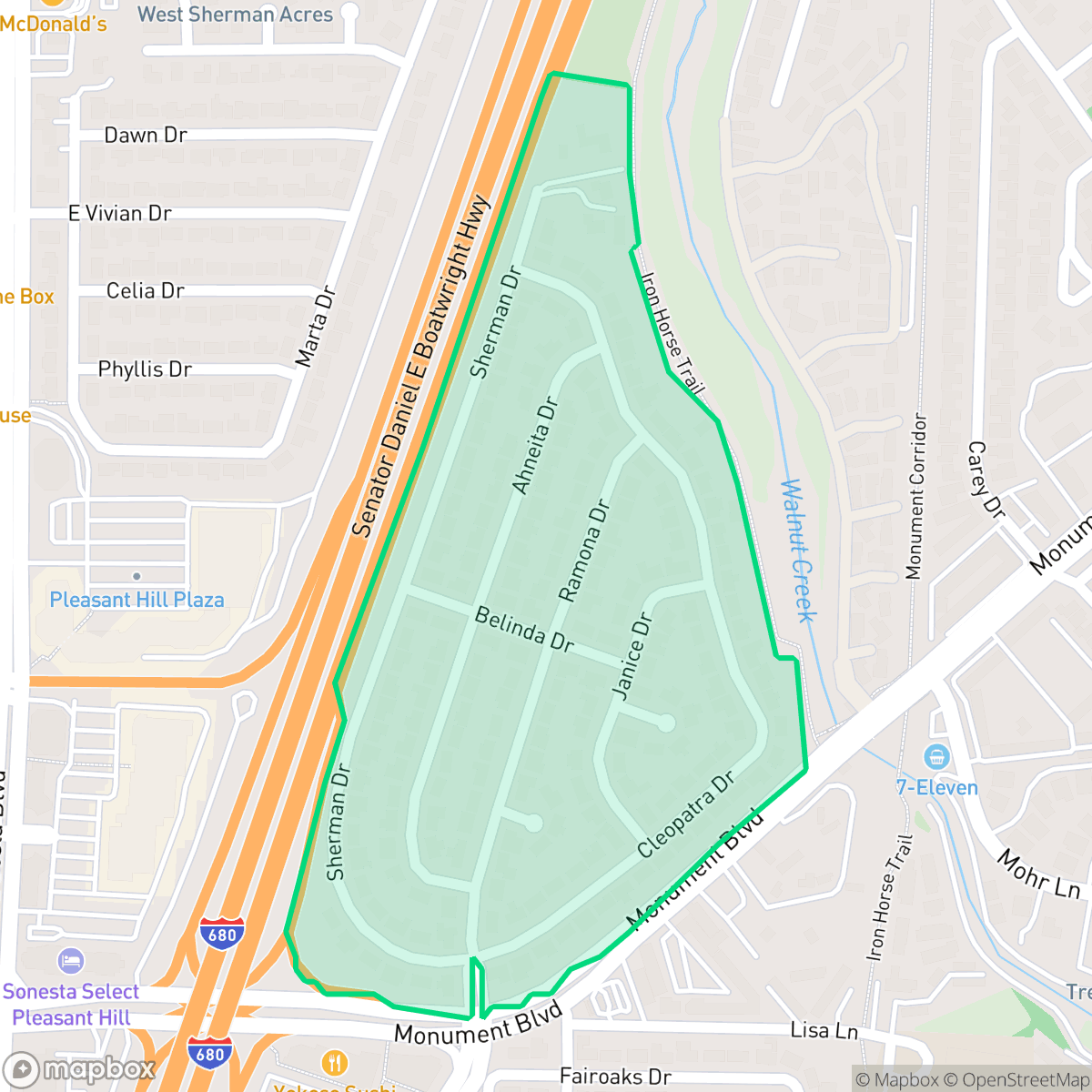 Map showing the location of Sherman Acres, Pleasant Hill, CA