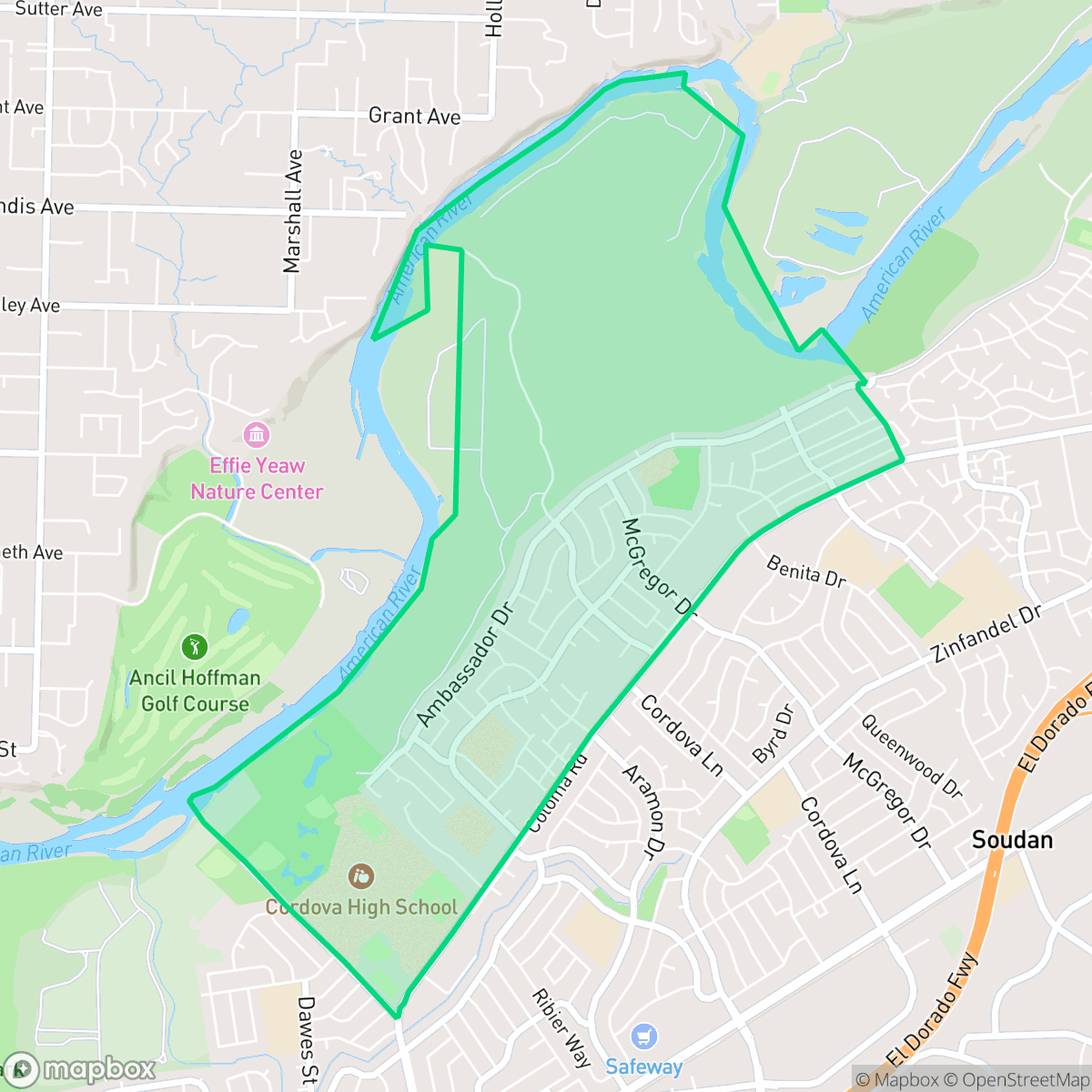 Map showing the location of Mills Ranch, Rancho Cordova, CA