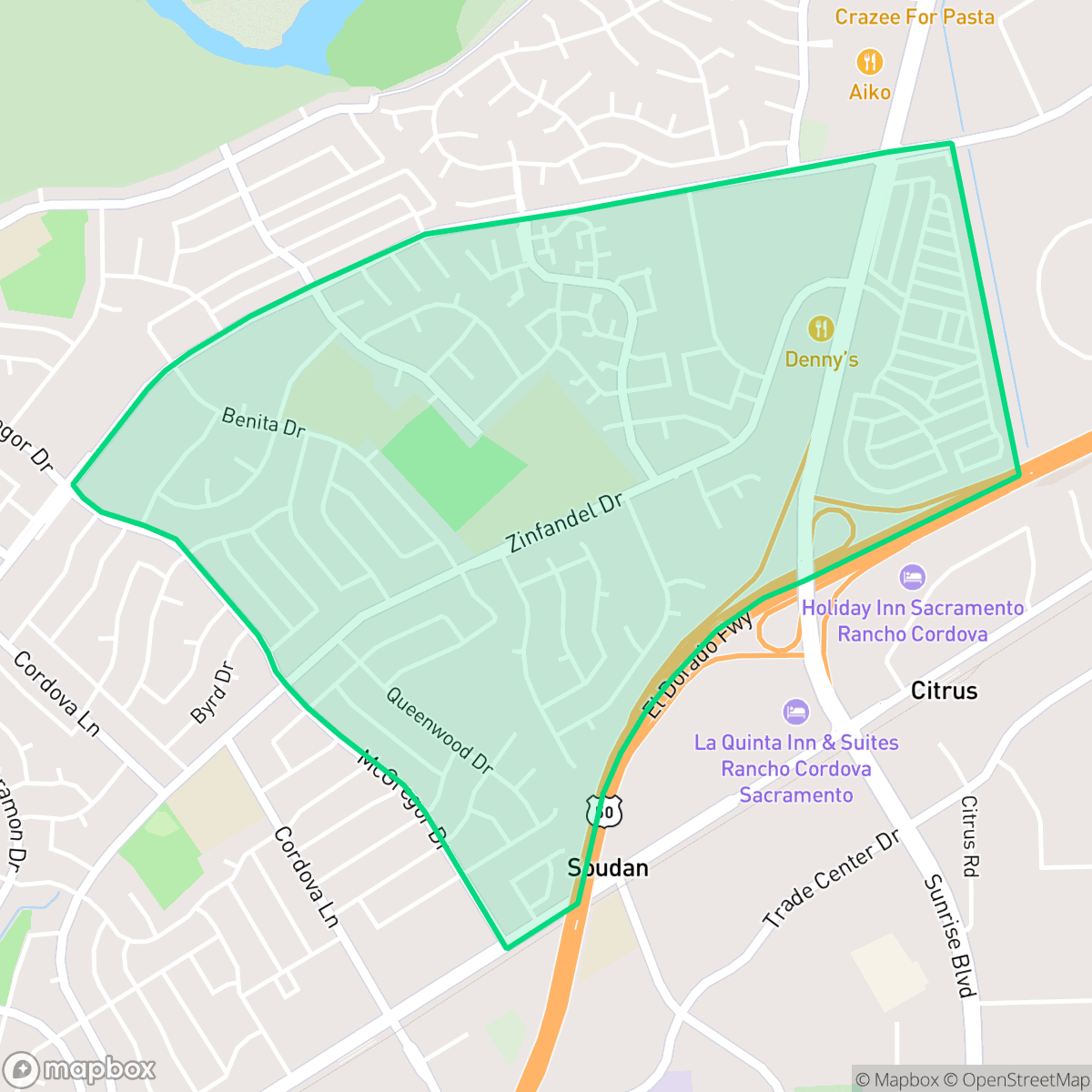 Map showing the location of Walnut Wood, Rancho Cordova, CA