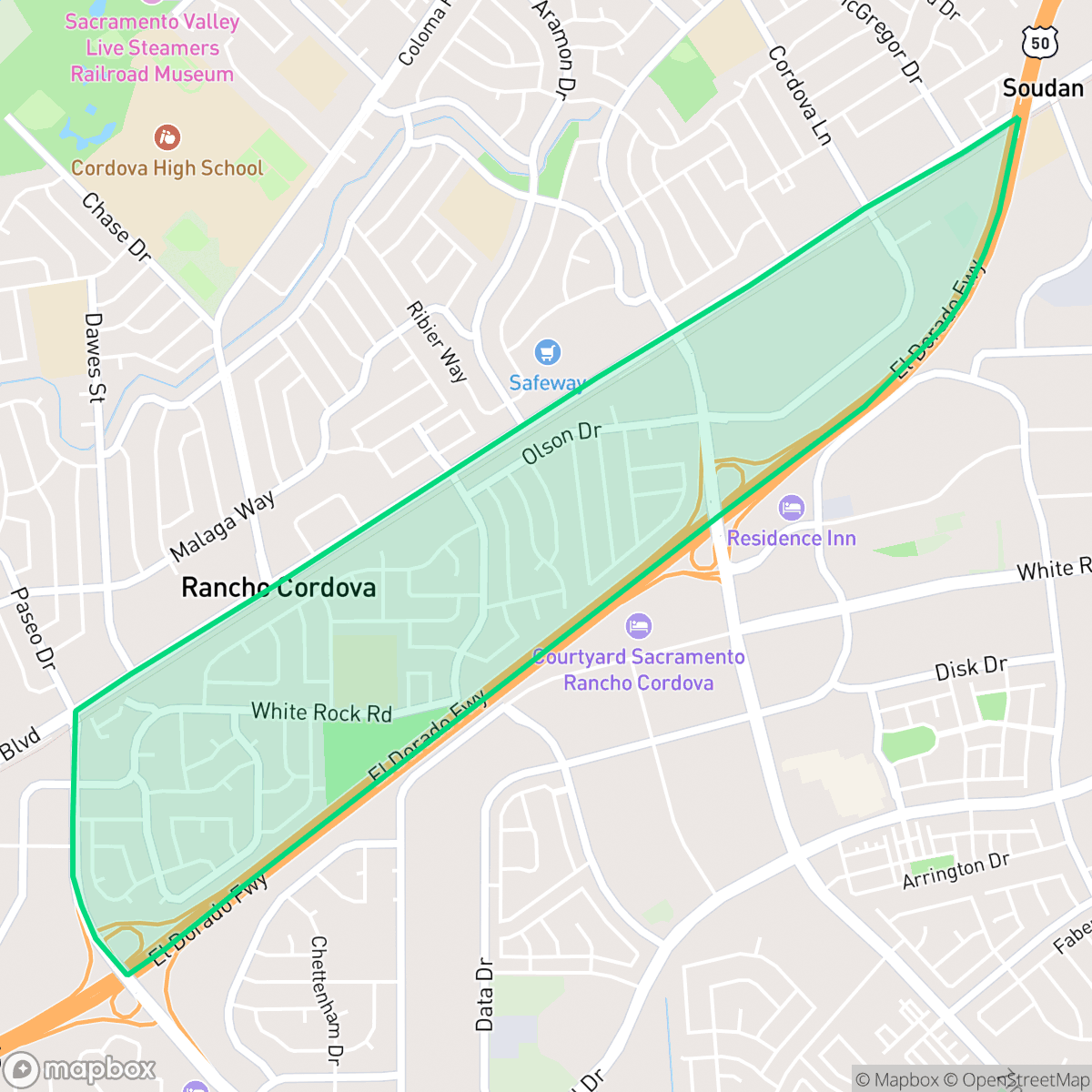 Map showing the location of White Rock, Rancho Cordova, CA