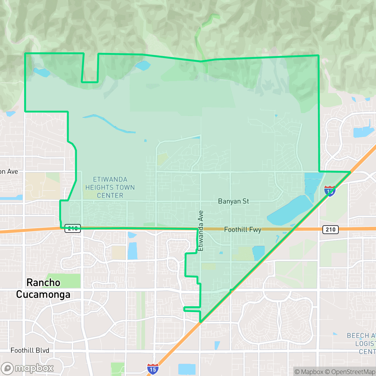 Map showing the location of Etiwanda, Rancho Cucamonga, CA