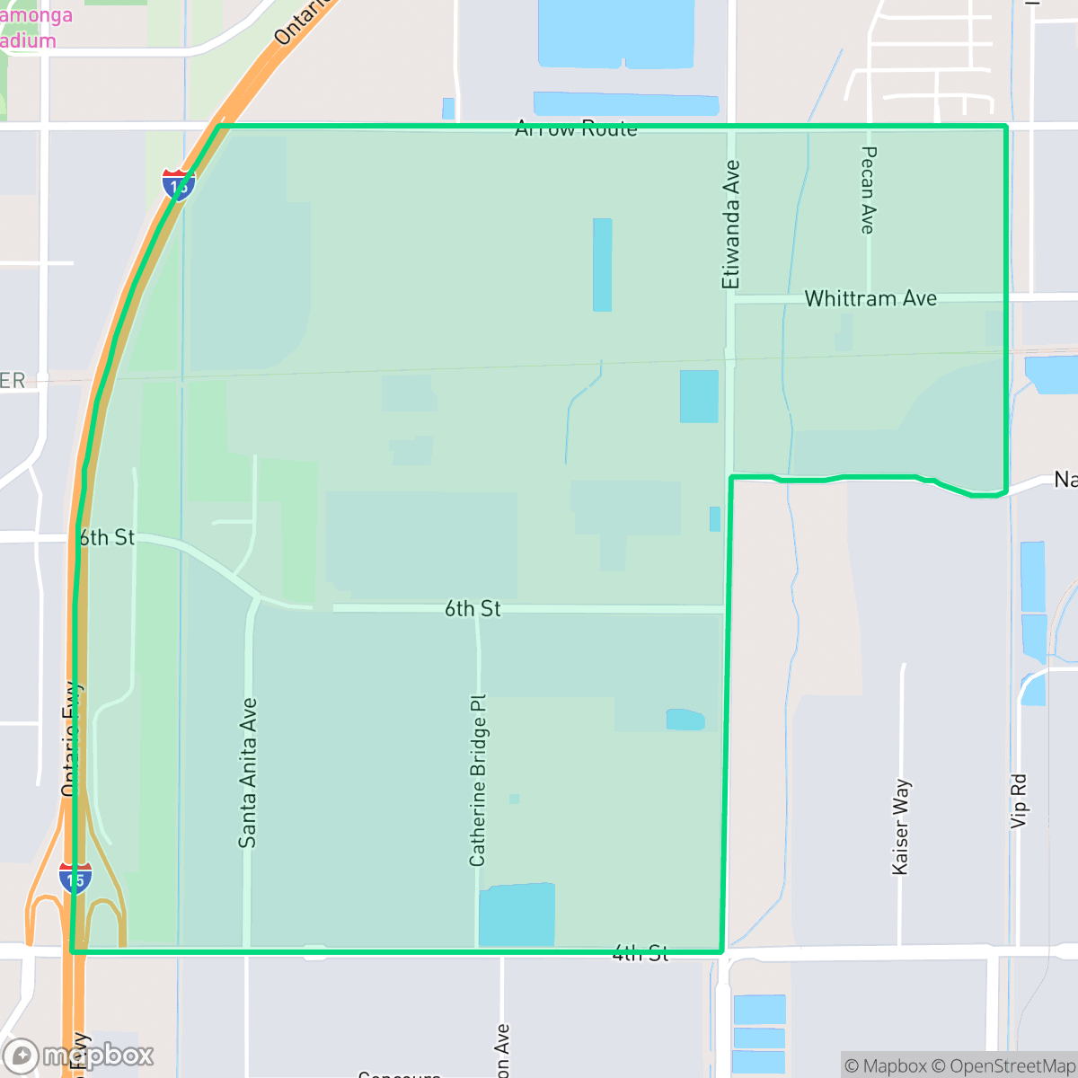 Map showing the location of Southeast, Rancho Cucamonga, CA