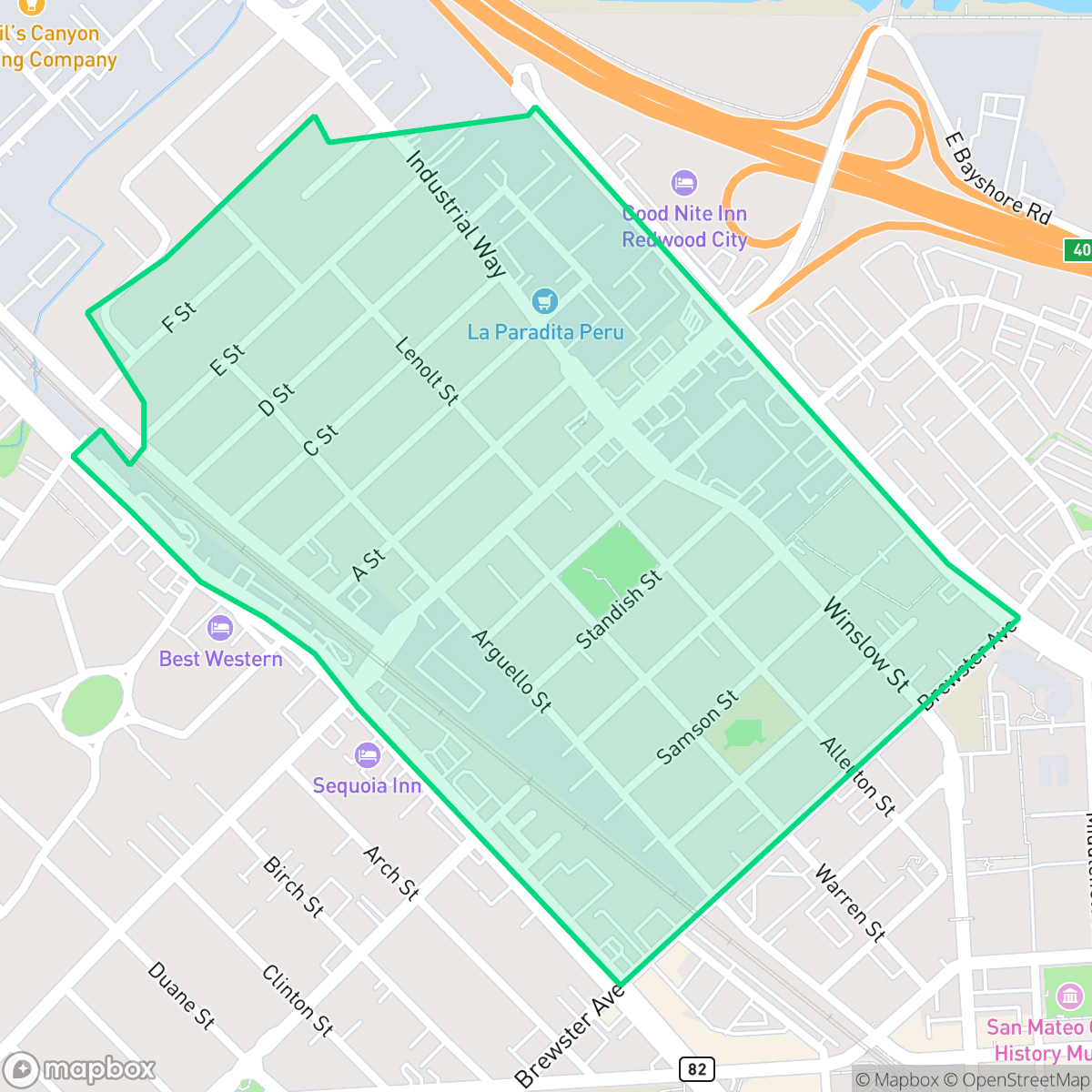 Map showing the location of Centennial, Redwood City, CA