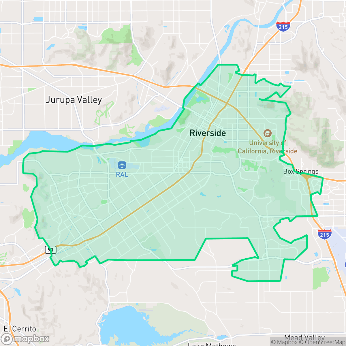 Map showing the location of Riverside, CA — coverage area