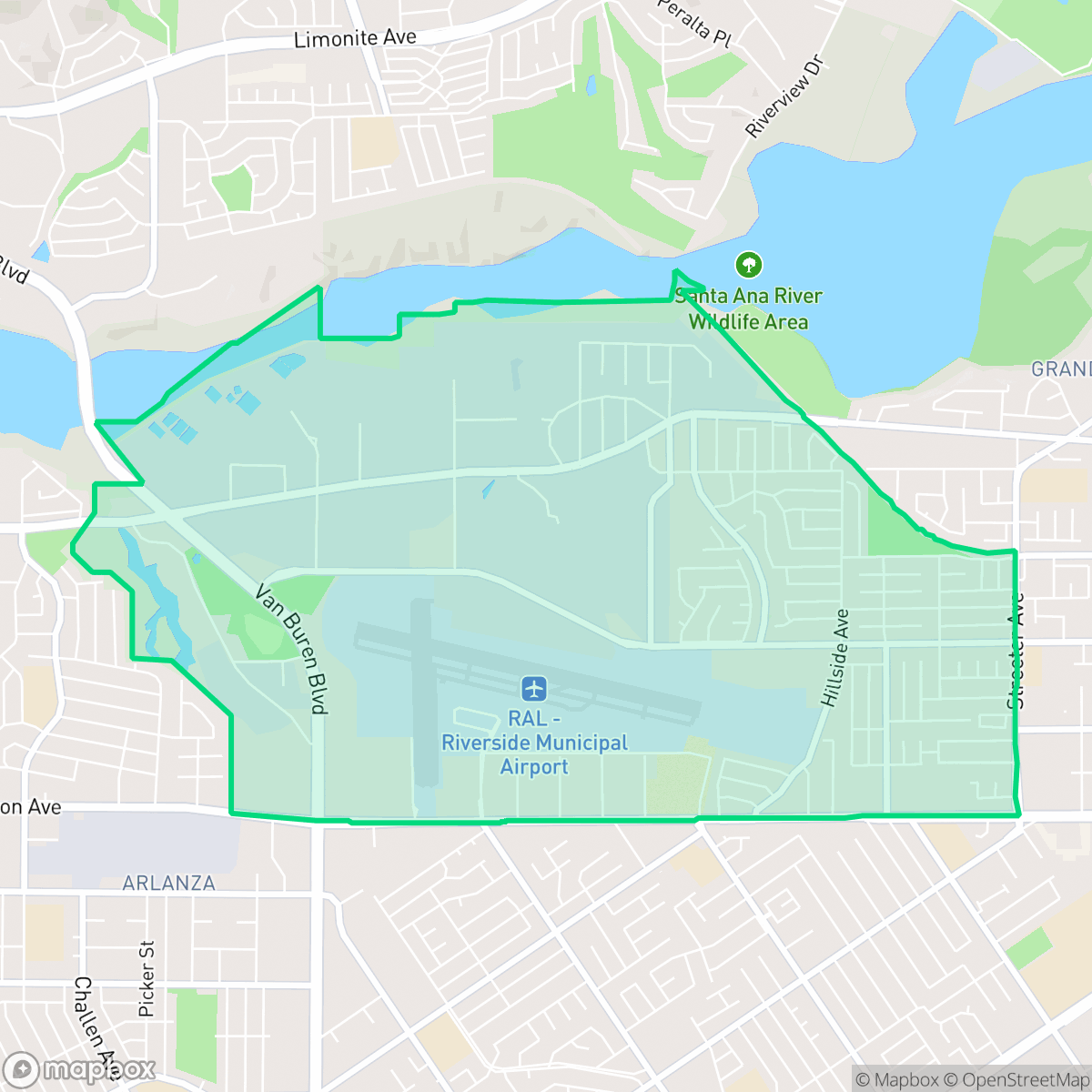 Map showing the location of Airport, Riverside, CA