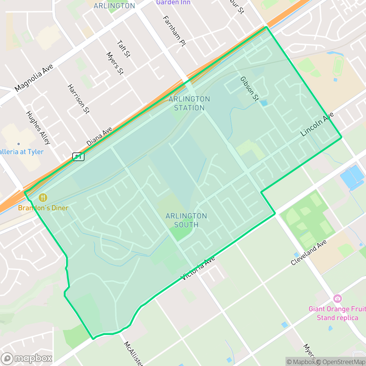 Map showing the location of Arlington South, Riverside, CA