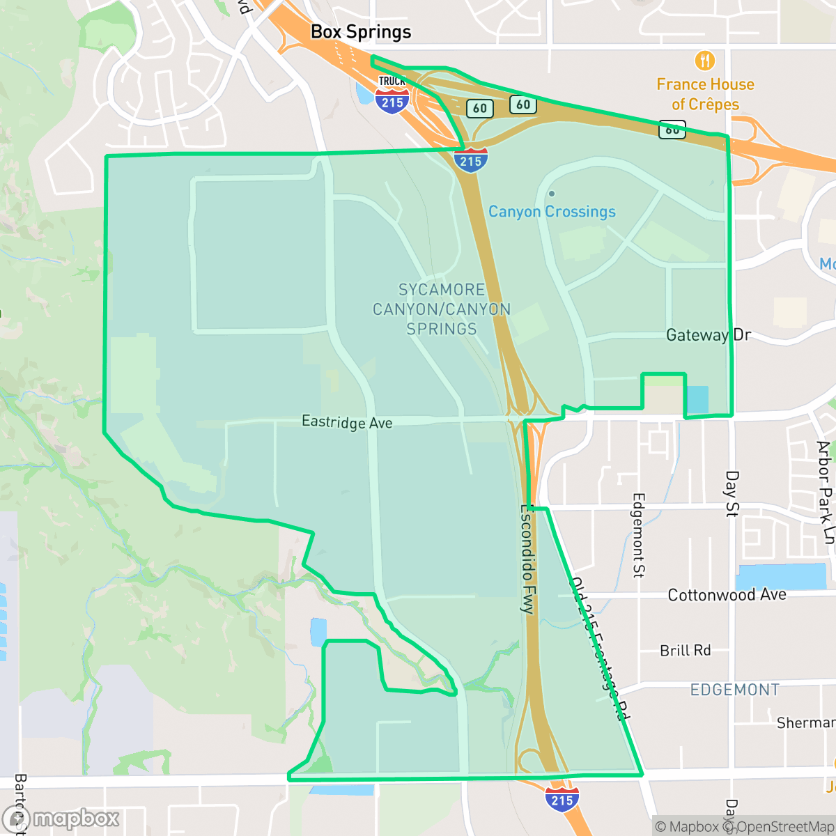 Map showing the location of Canyon Springs, Riverside, CA