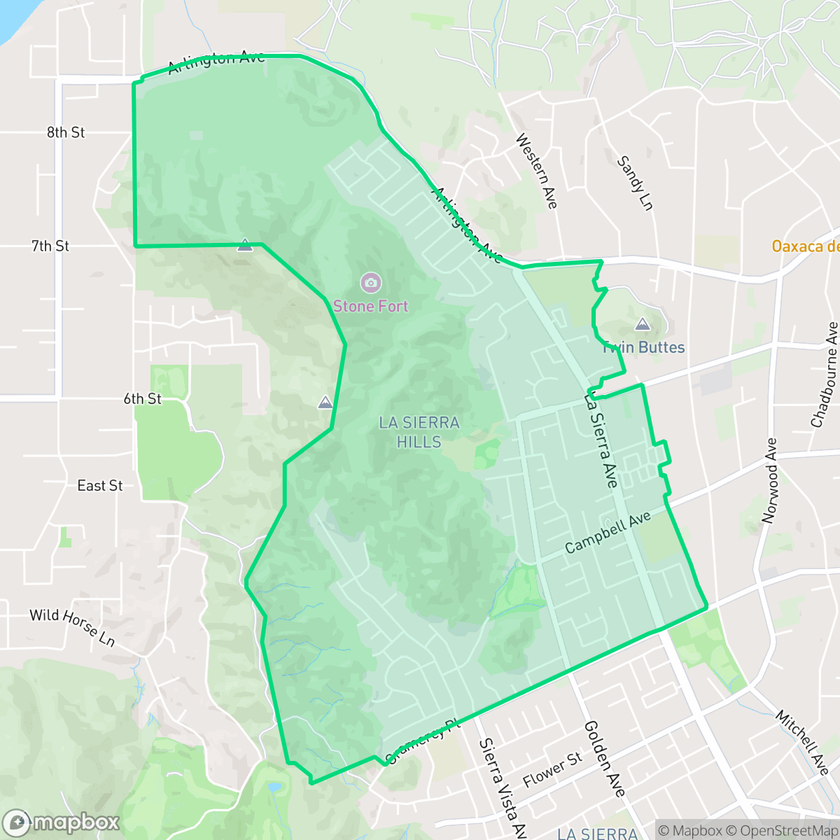 Map showing the location of La Sierra Hills, Riverside, CA