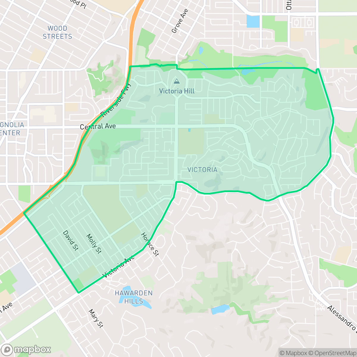Map showing the location of Victoria, Riverside, CA