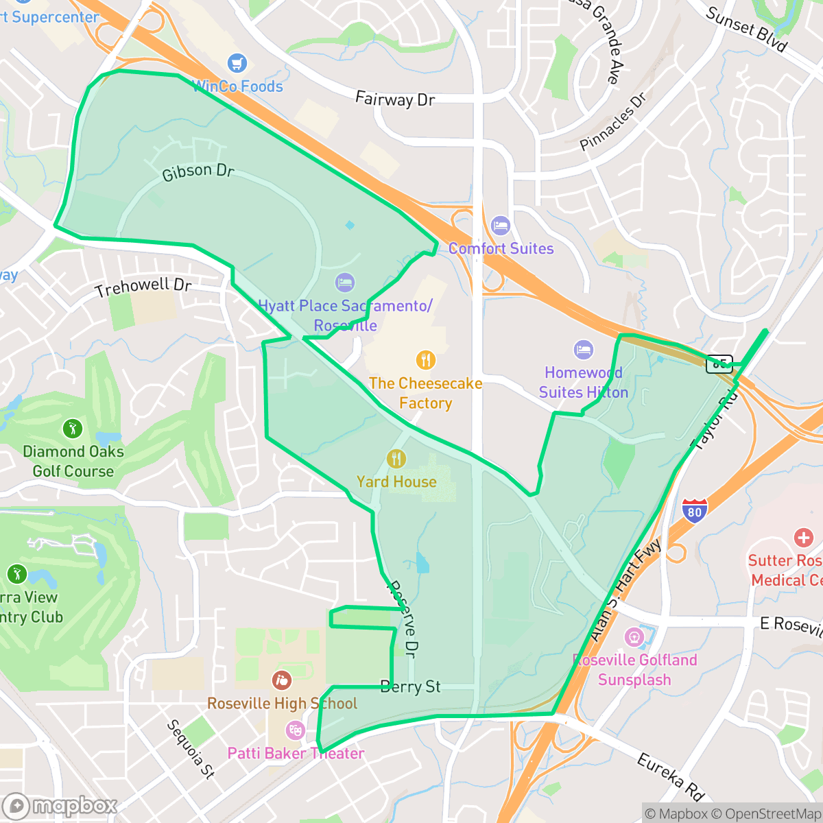 Map showing the location of Harding, Roseville, CA