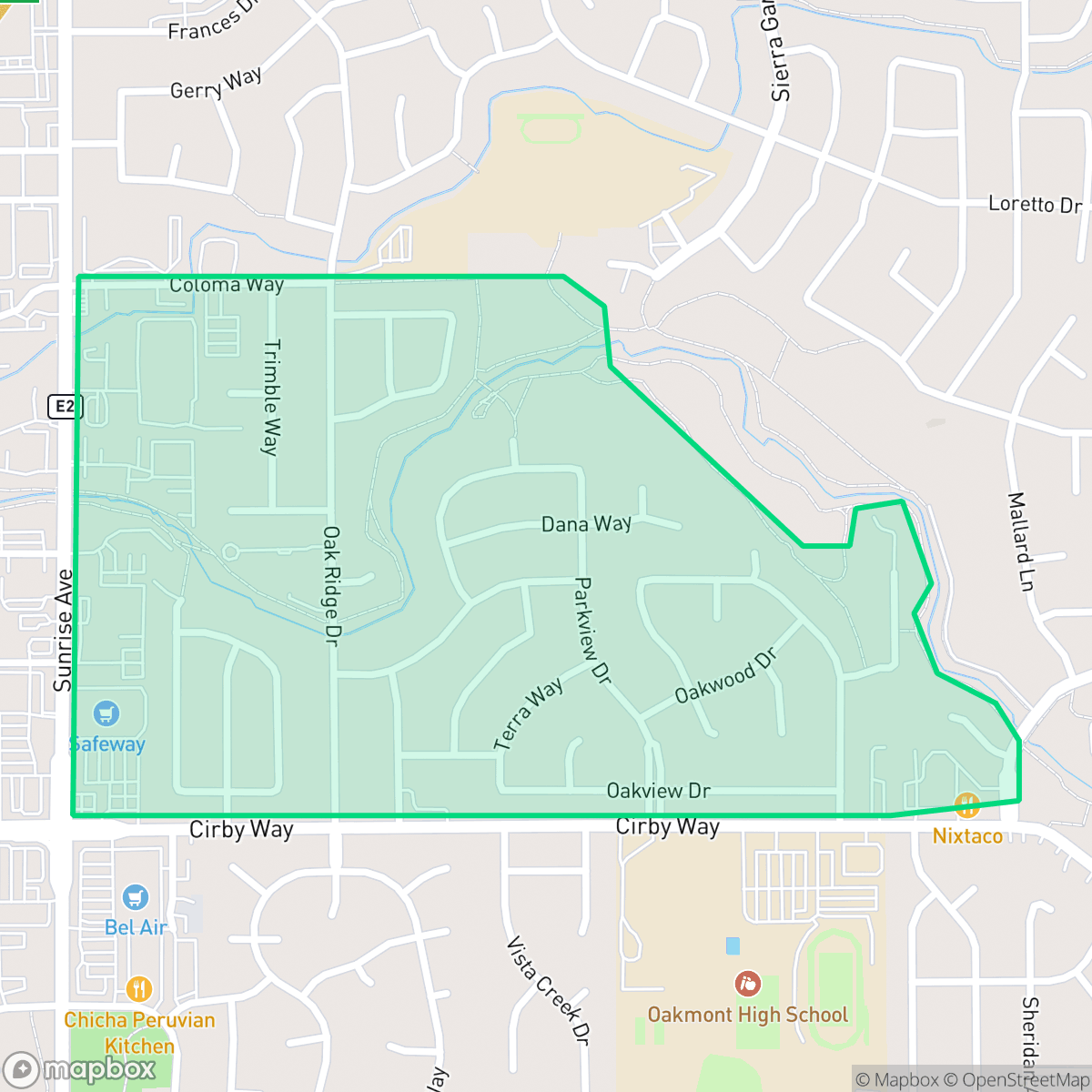 Map showing the location of Meadow Oaks, Roseville, CA