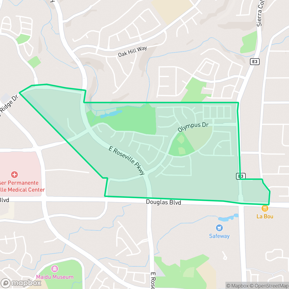 Map showing the location of Olympus Pointe, Roseville, CA