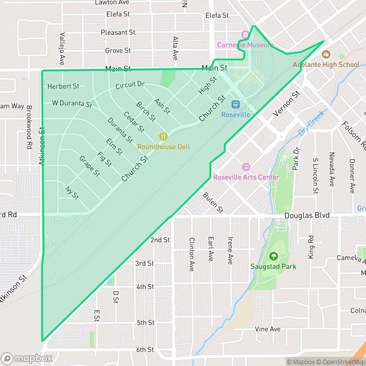 Map showing the location of Roseville Heights, Roseville, CA