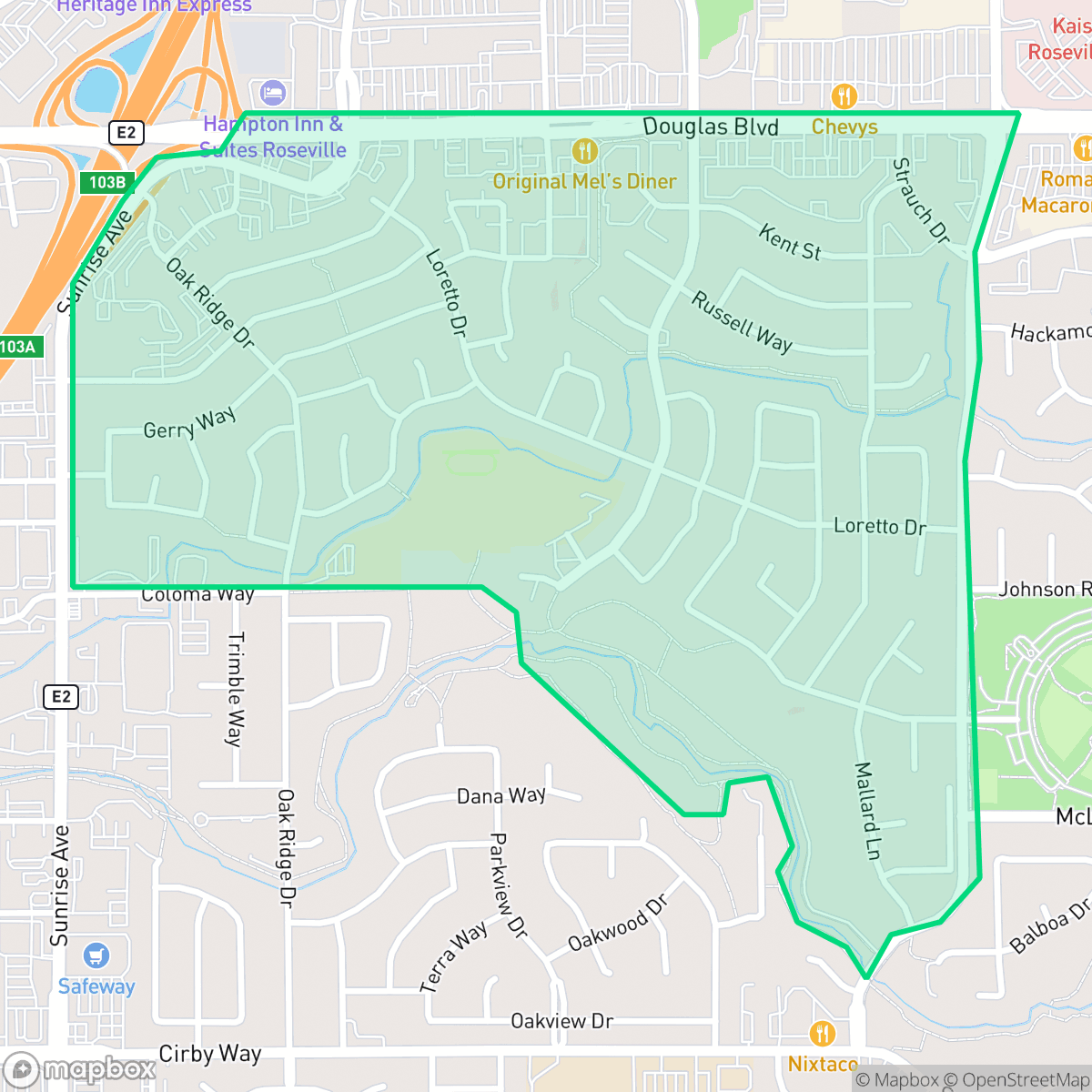 Map showing the location of Sierra Gardens, Roseville, CA