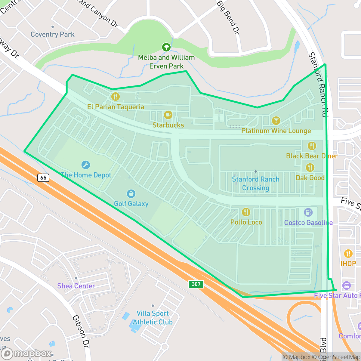 Map showing the location of Stanford Crossing, Roseville, CA
