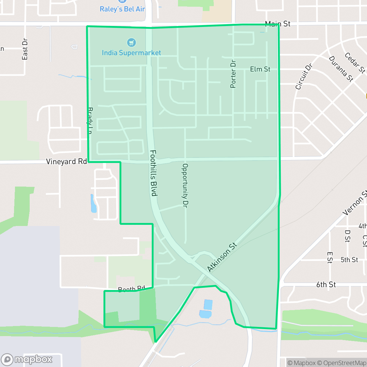 Map showing the location of Vineyard, Roseville, CA