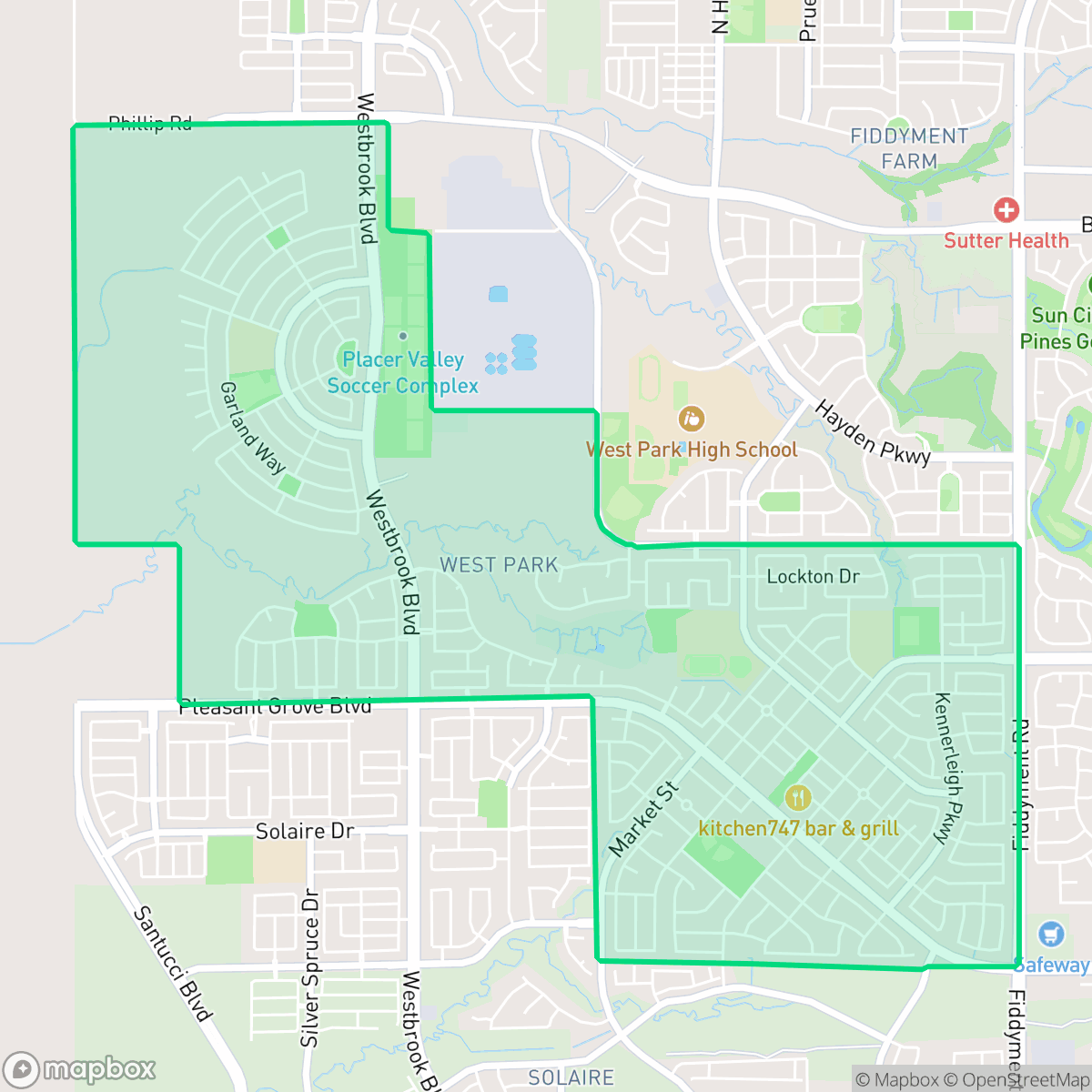 Map showing the location of Westpark, Roseville, CA