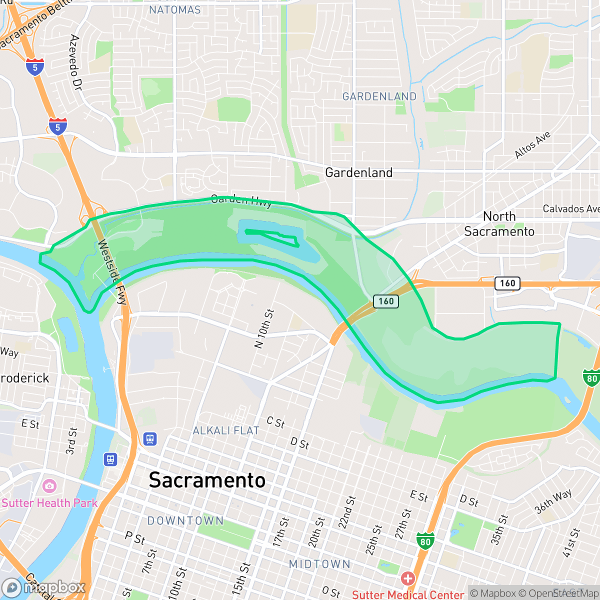 Map showing the location of American River Parkway, Sacramento, CA