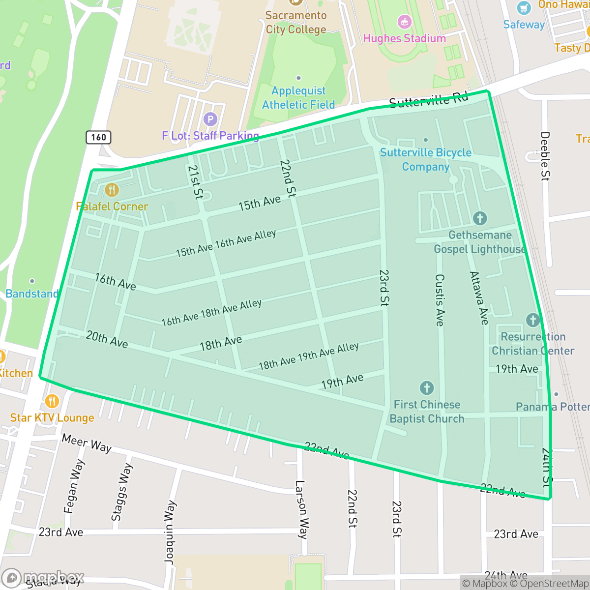 Map showing the location of Carelton Tract, Sacramento, CA