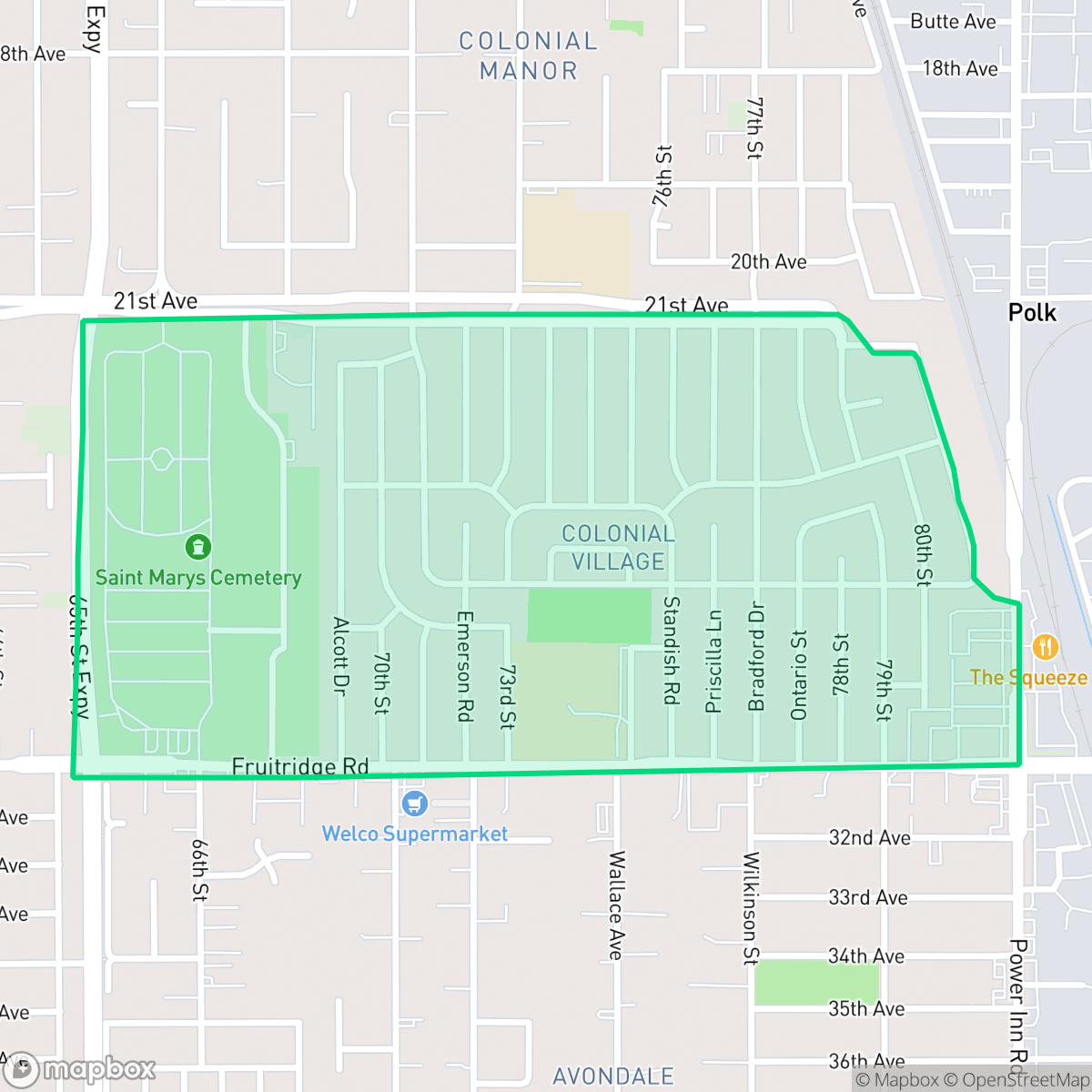 Map showing the location of Colonial Village, Sacramento, CA