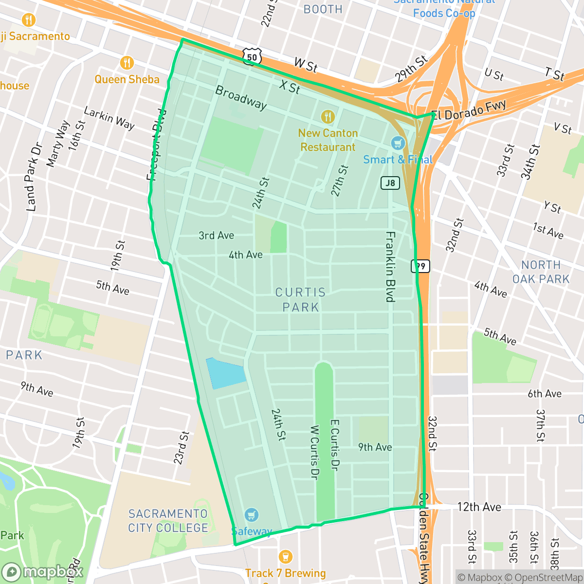 Map showing the location of Curtis Park, Sacramento, CA