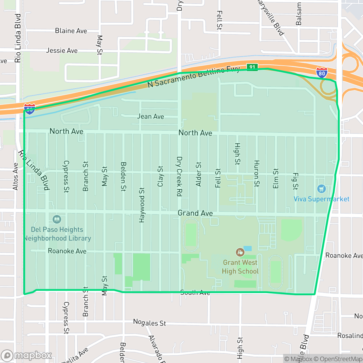 Map showing the location of Del Paso Heights, Sacramento, CA