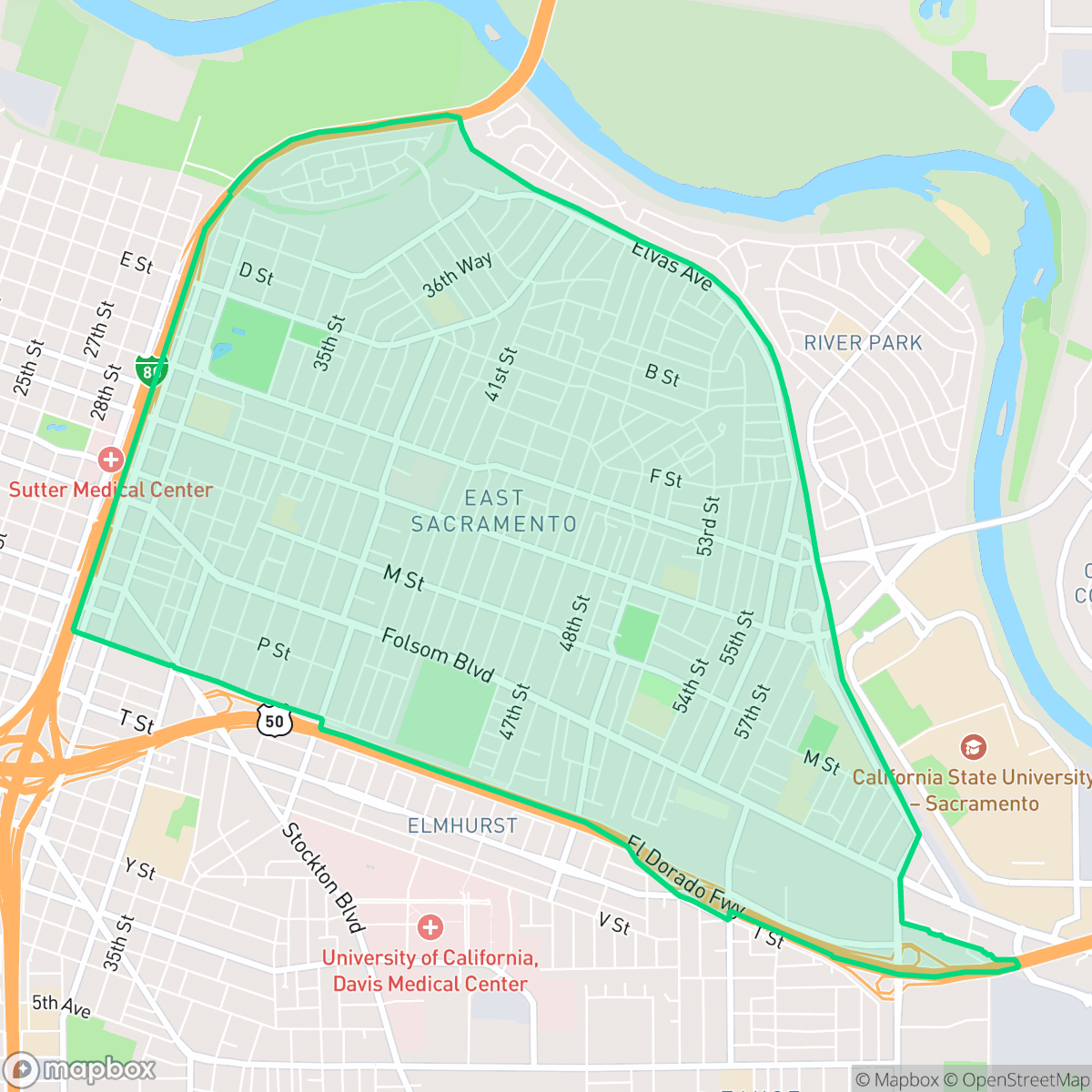 Map showing the location of East Sacramento, Sacramento, CA