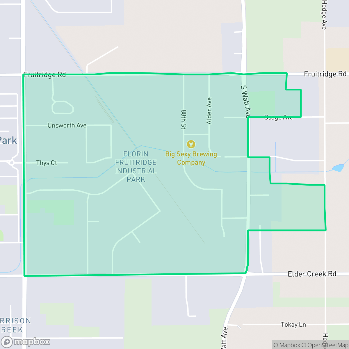 Map showing the location of Florin Fruitridge Industrial Park, Sacramento, CA