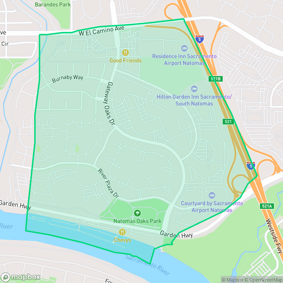 Map showing the location of Gateway Center, Sacramento, CA