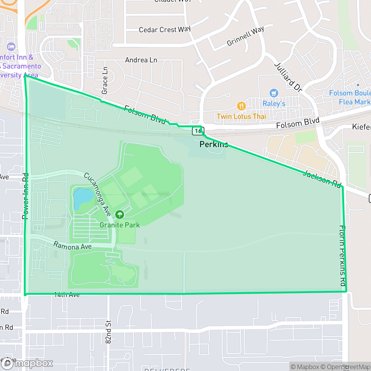 Map showing the location of Granite Regional Park, Sacramento, CA