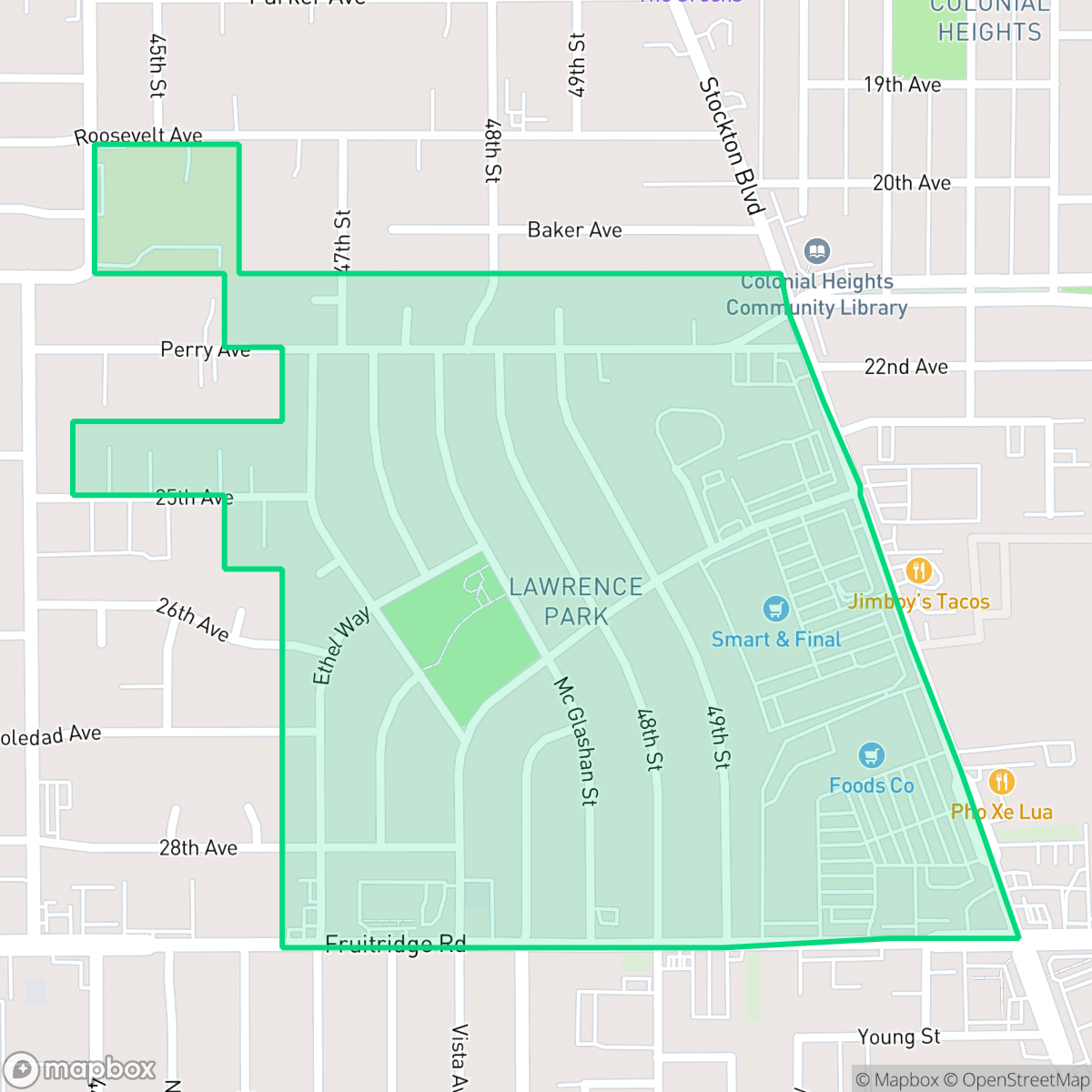 Map showing the location of Lawrence Park, Sacramento, CA