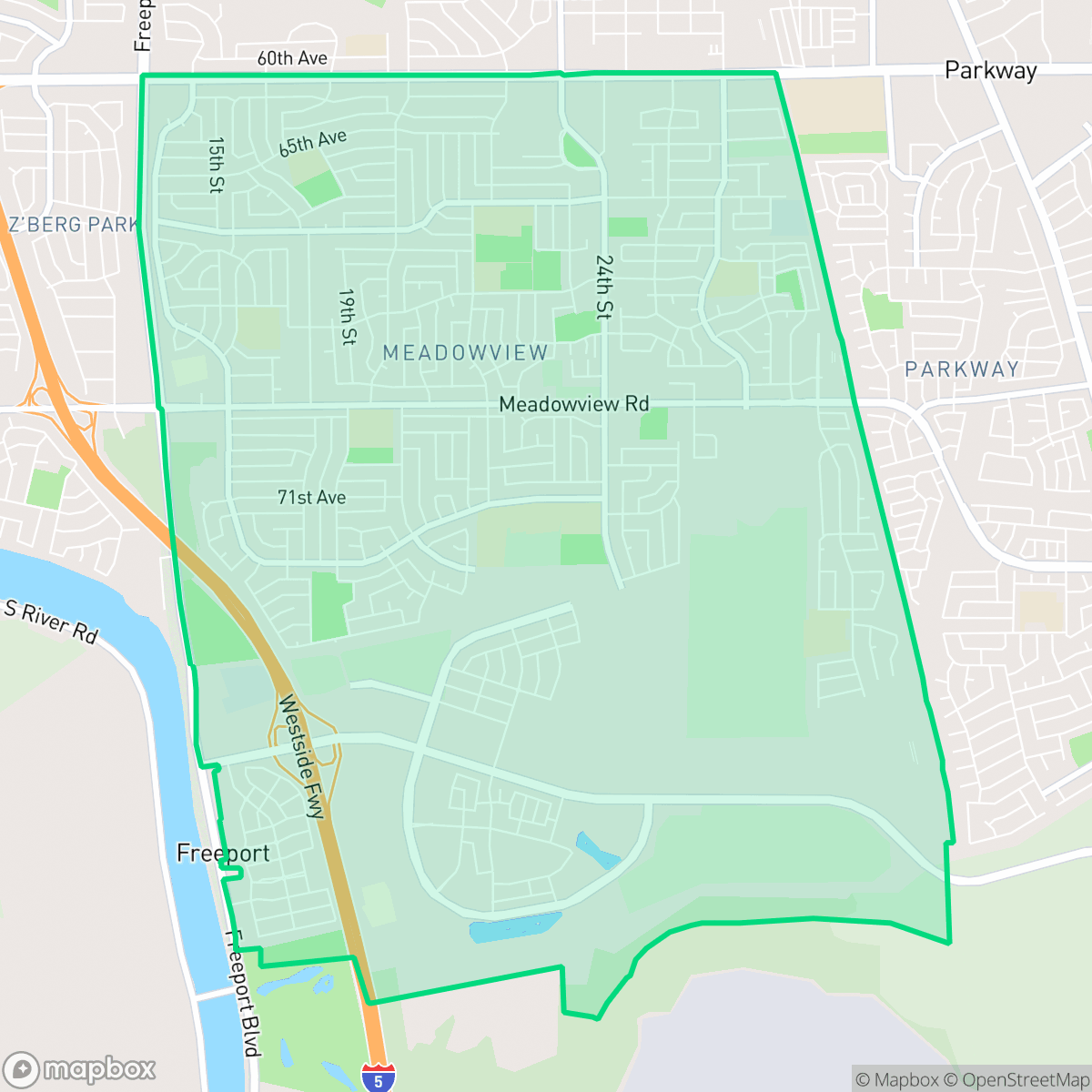 Map showing the location of Meadowview, Sacramento, CA