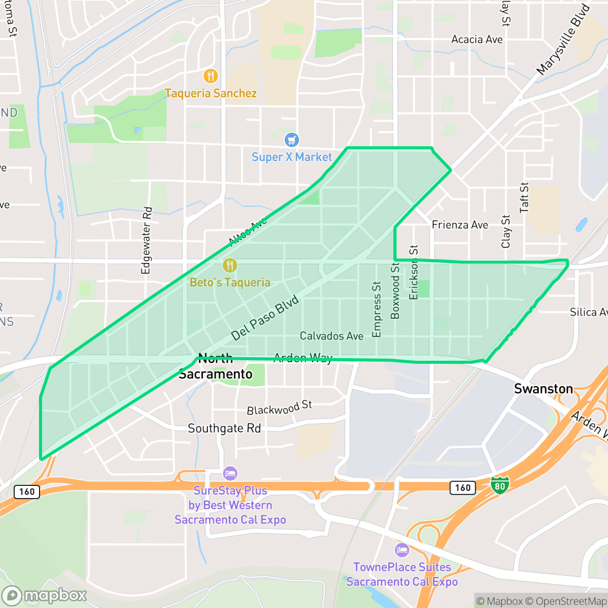 Map showing the location of Old North Sacramento, Sacramento, CA