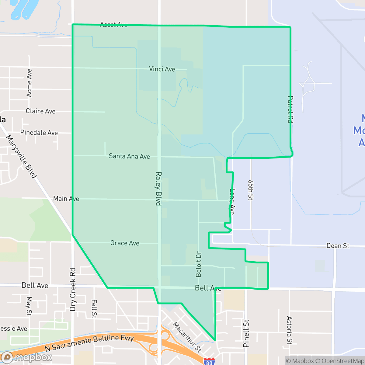 Map showing the location of Raley Industrial Park, Sacramento, CA
